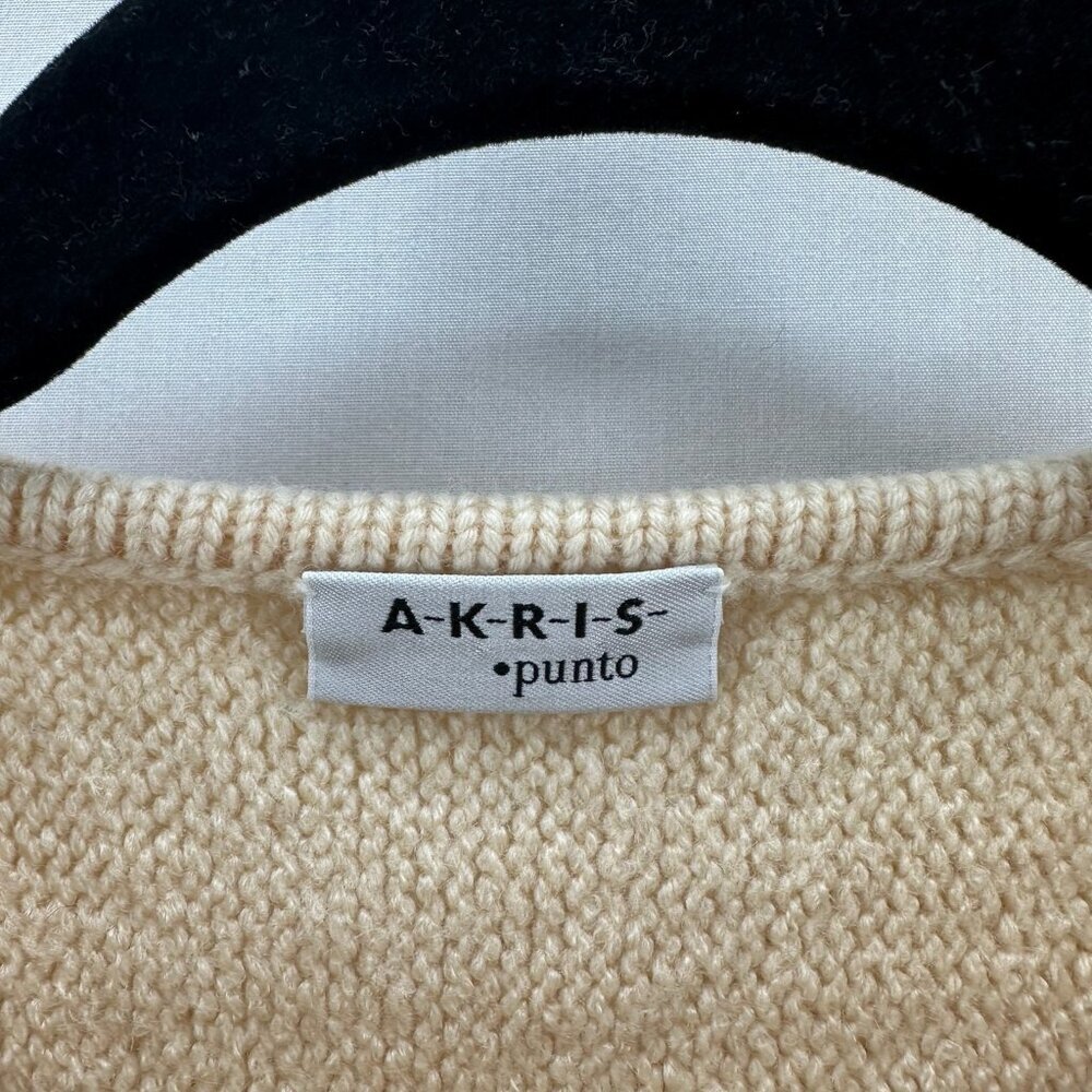 AKRIS Punto Sweater Size 10 Wool Knit Full Zip Cardigan Pockets 3/4 Sleeve Ivory - Picture 12 of 14
